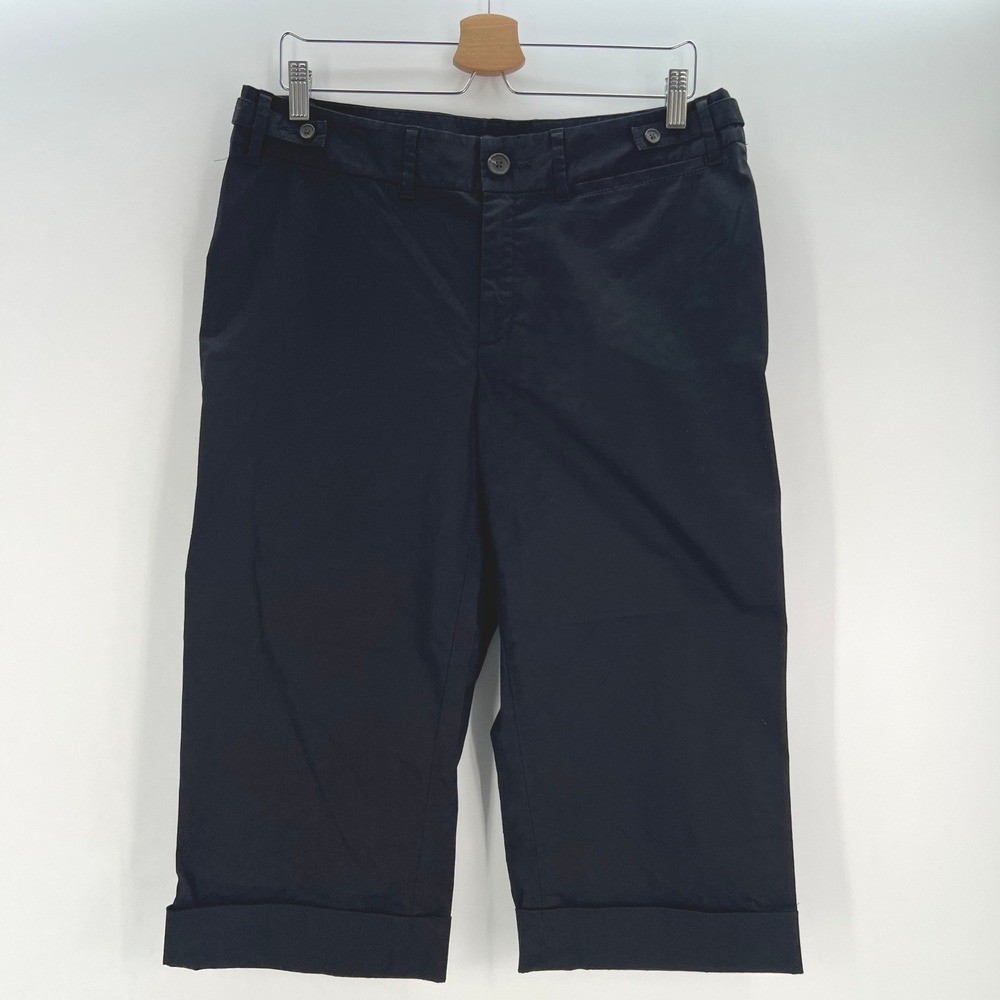 Banana Republic Women 12 Black Y2K Crop Capri‎ Pants Cuffed Hem
